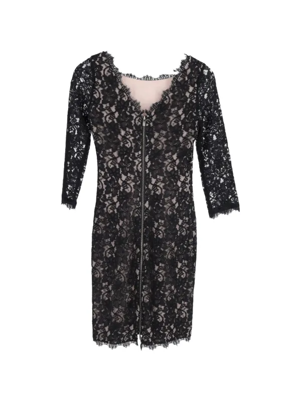 Diane Von Furstenberg Vintage Lace-overlay Long-sleeve Dress - Black