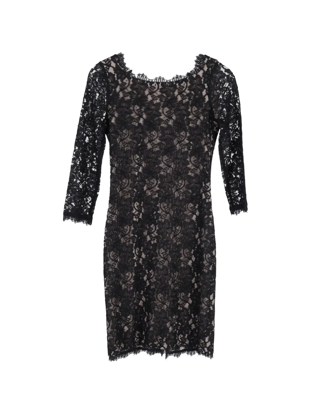 Diane Von Furstenberg Vintage lace-overlay long-sleeve dress - Nero