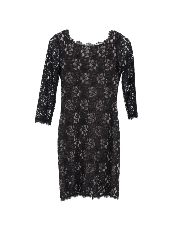 Diane Von Furstenberg Vintage Lace-overlay Long-sleeve Dress - Black