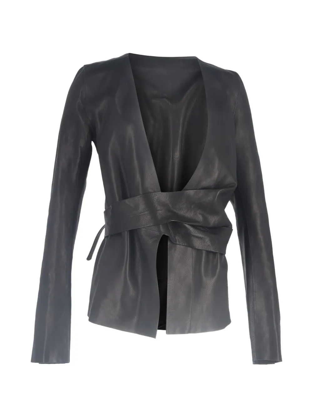wrap-around leather jacket