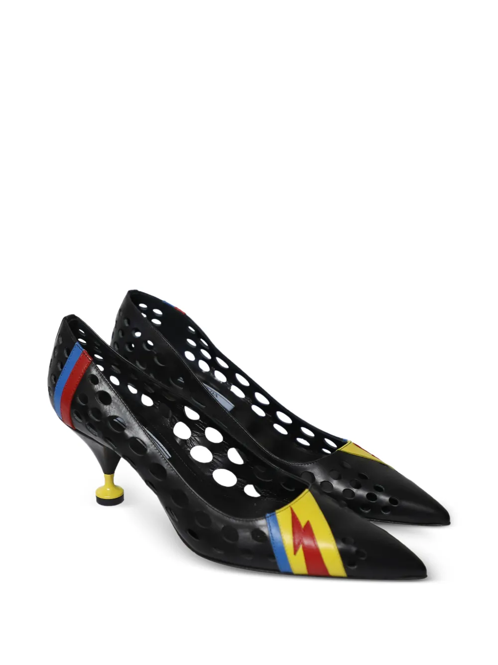 2016 Perforated Pointed-Toe Heeled Pumps