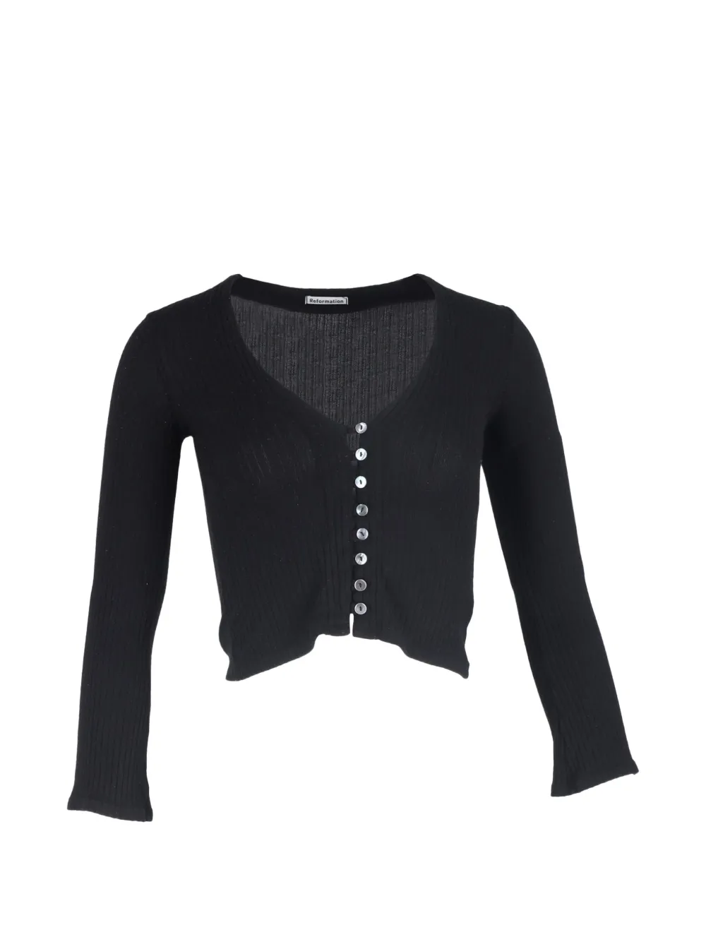 Pre-owned Reformation Buttoned Cropped Cardigan In Black