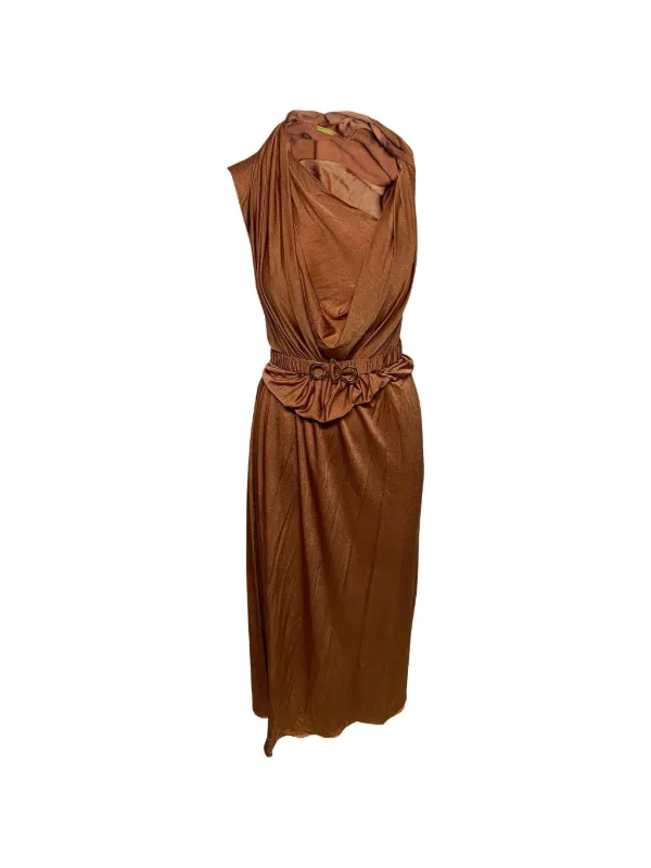 dodo bar or midi dress Dodo Bar Or Black Lurex Chiffon Ruffle Detail Tiered Belted Midi Dress M