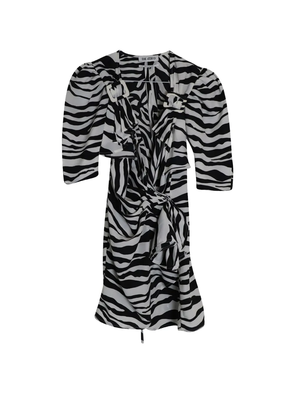 The Attico zebra-print puff-sleeves mini dress - Bianco