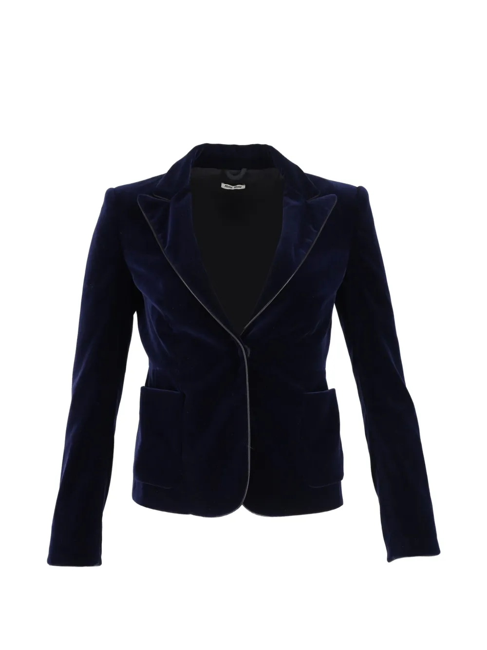 Miu Miu Pre-Owned velvet leather-trim blazer - Blu