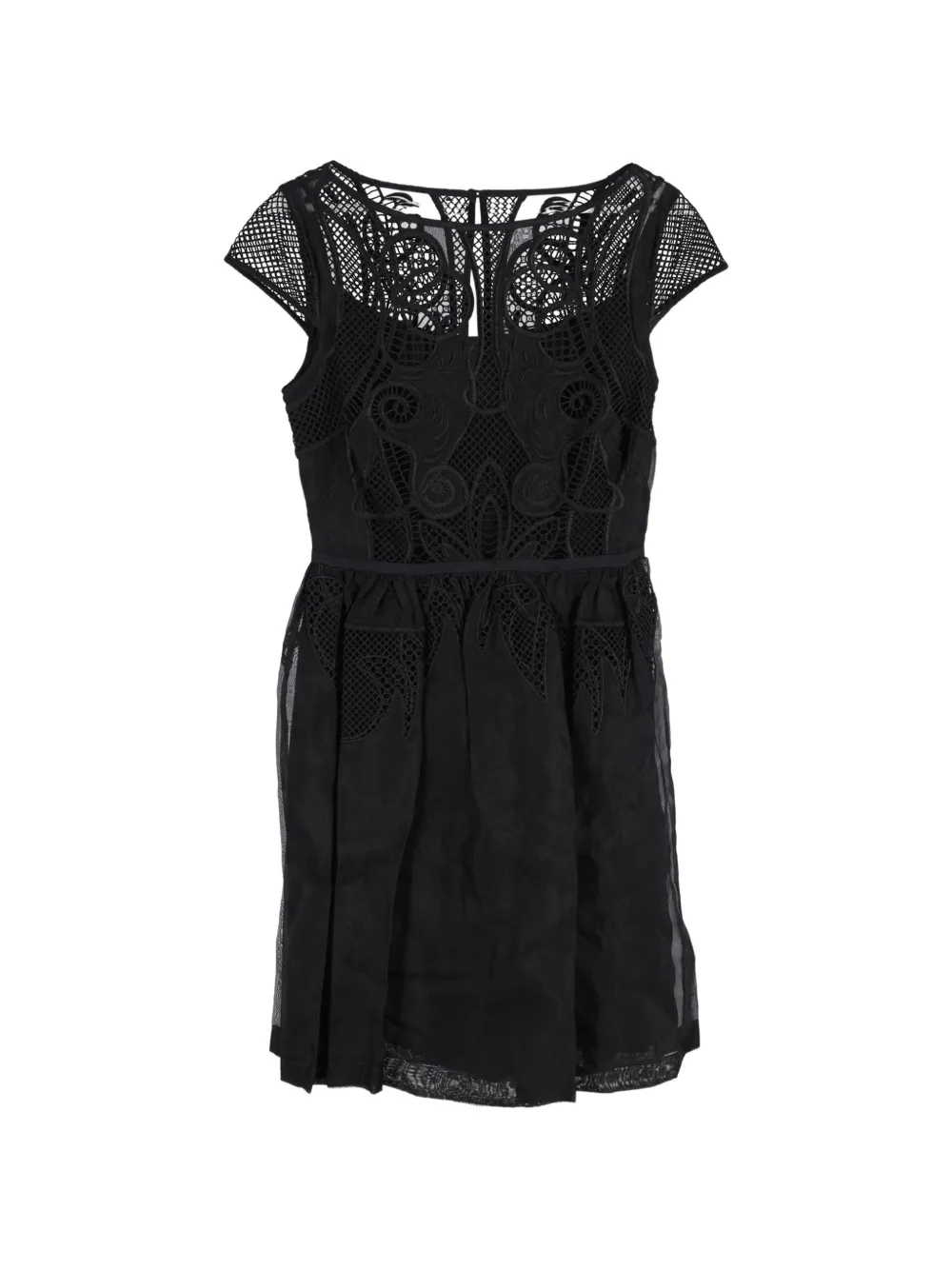 Temperley London cap-sleeve lace mini dress - Nero