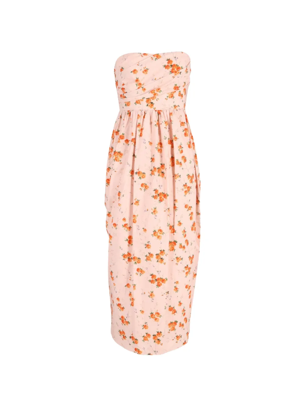 Pre-owned Loveshackfancy Strapless Floral-print Midi Dress In Orange