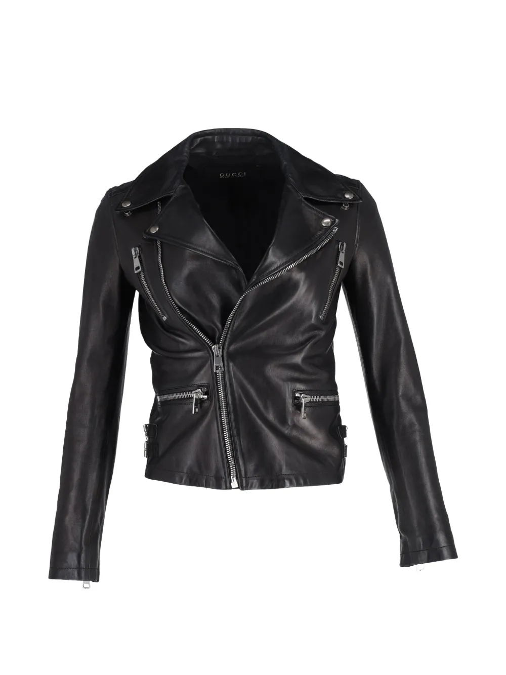 Gucci Pre-Owned embroidered leather biker jacket - Nero