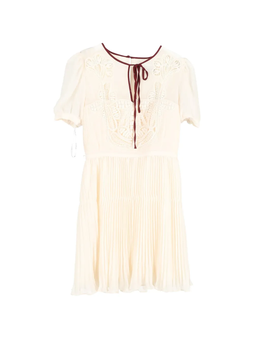 Self-Portrait pleated macramé-trim mini dress - Toni neutri