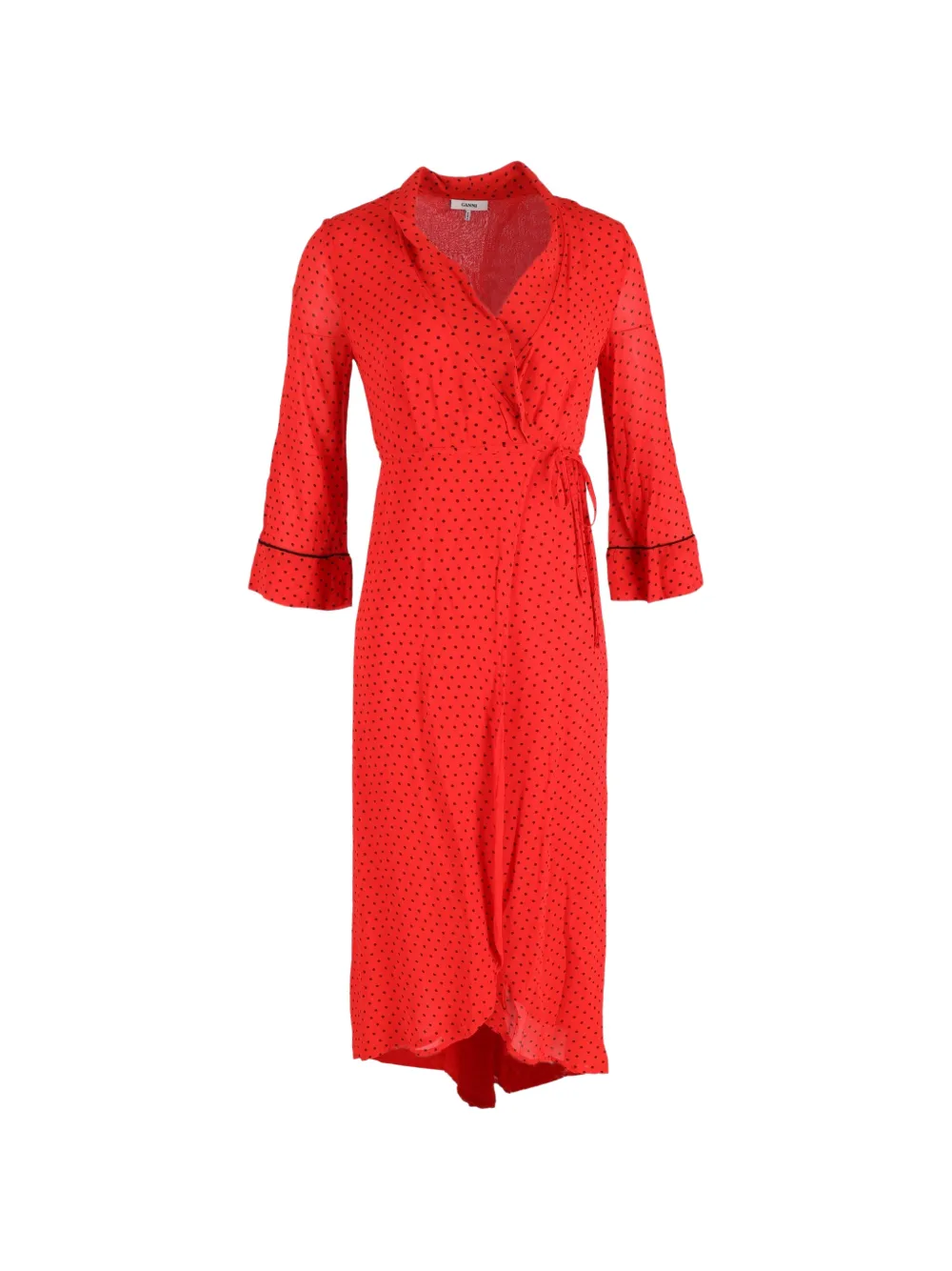 GANNI polka-dot wrap midi dress - Rosso