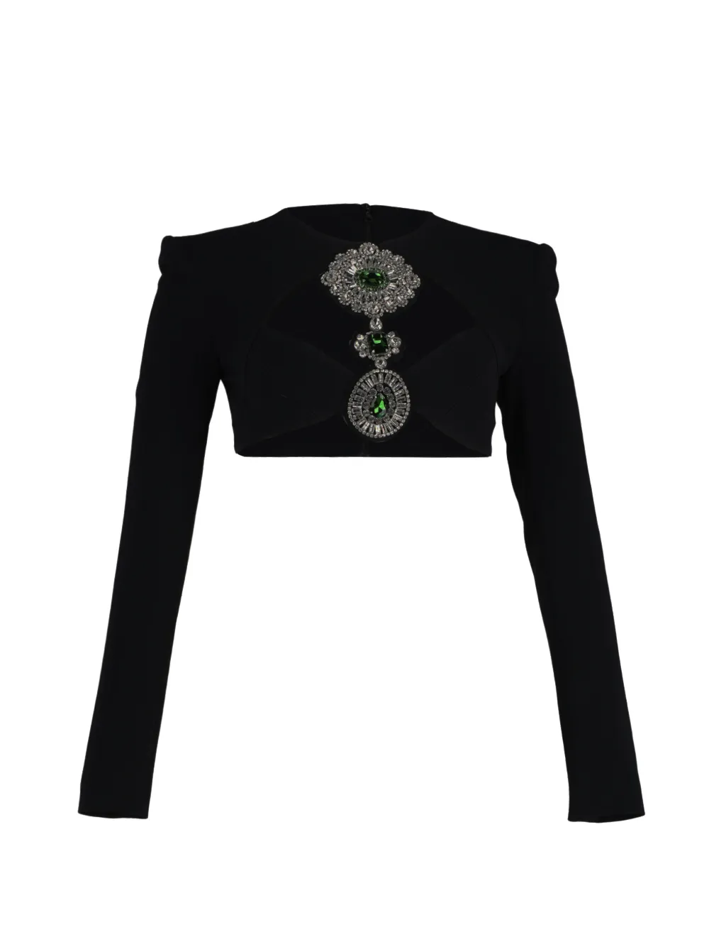 David Koma jewel-embellished long-sleeve crop top - Nero