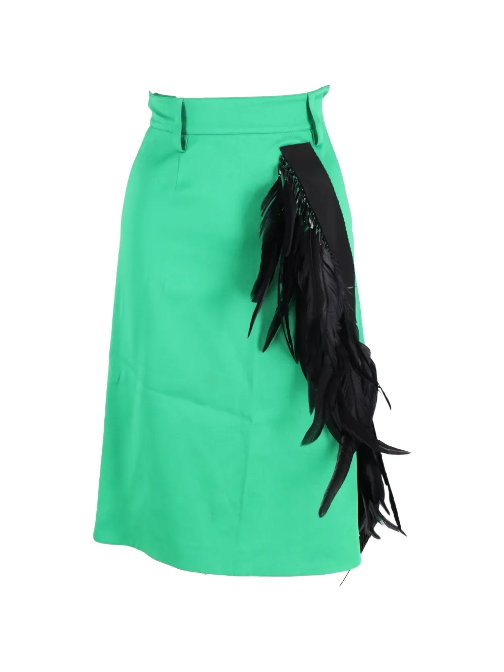 Prada Pre-Owned feather-trimmed A-line midi skirt - Verde