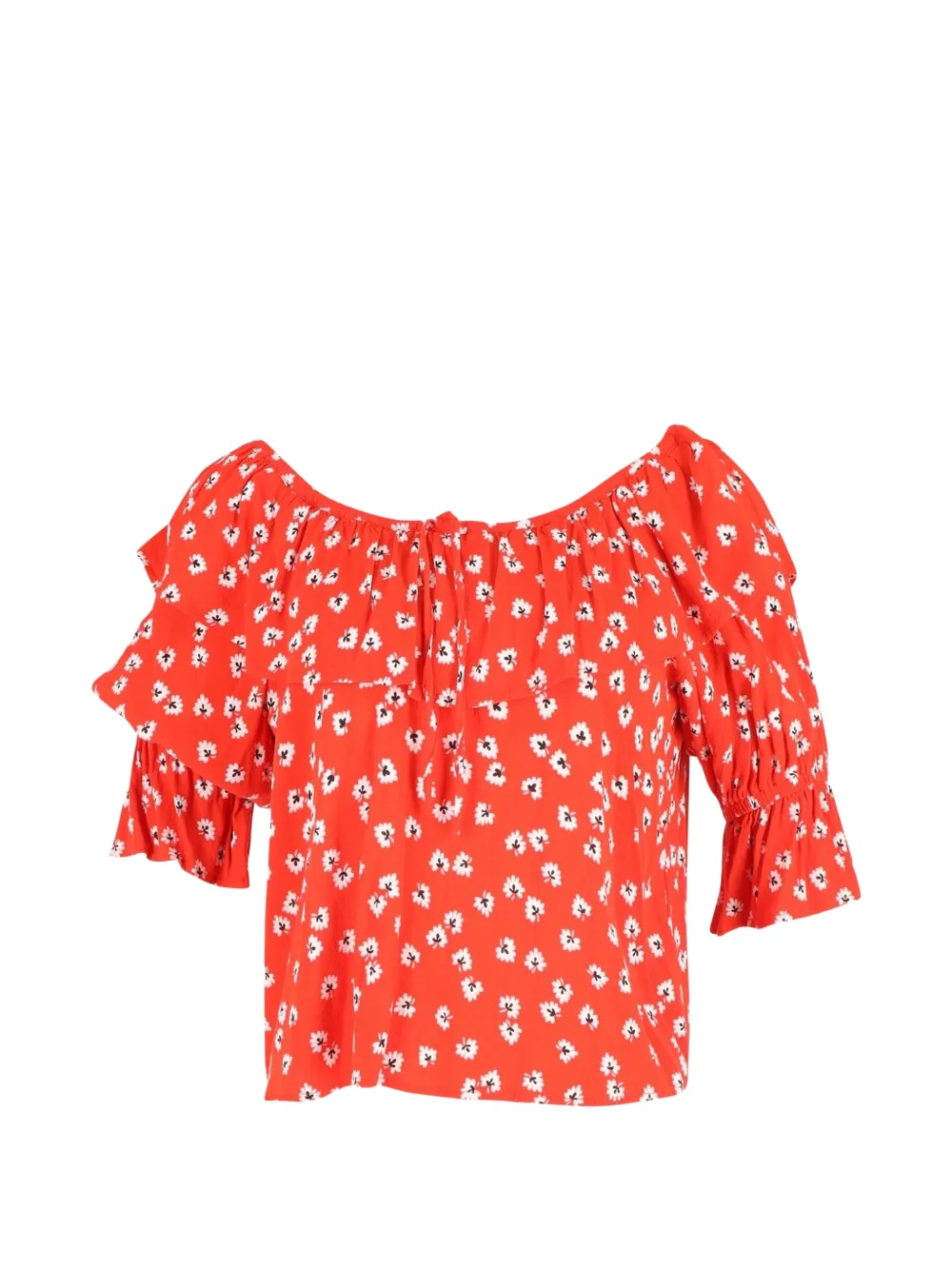 GANNI short-sleeve floral-print ruffle top - Rosso