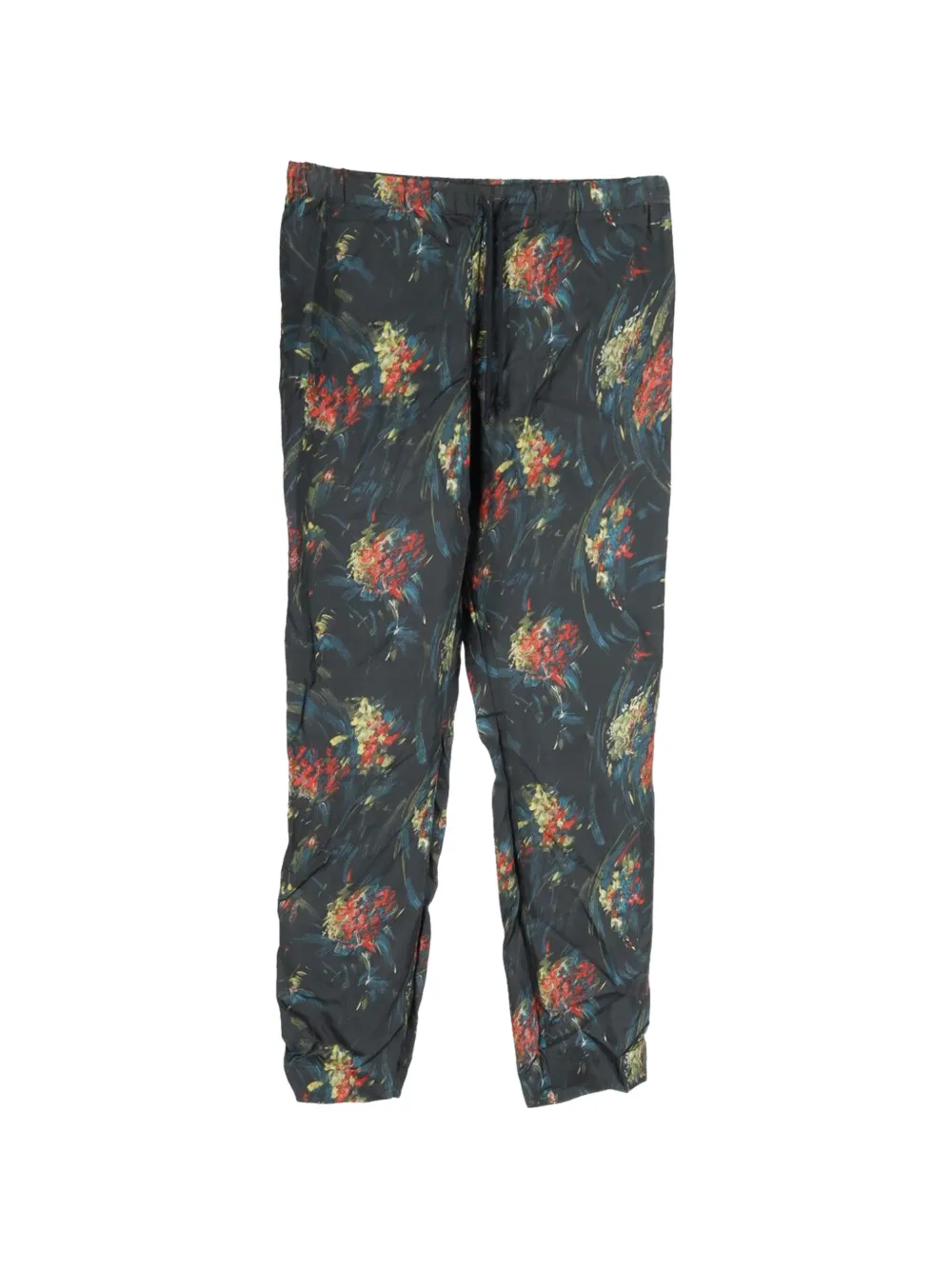 Dries Van Noten Pre-Owned floral-print drawstring trousers - Grigio