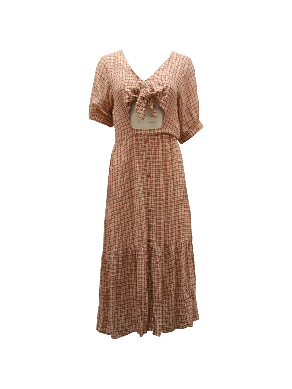 Faithfull the Brand Maple check-pattern tie midi dress - Rosa