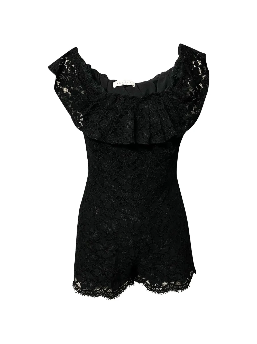 SANDRO off-shoulder lace-detail romper - Nero
