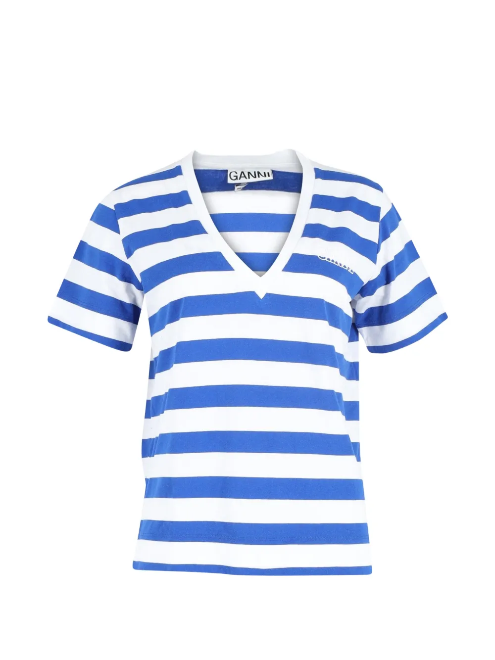 GANNI V-neck striped T-shirt - Blu