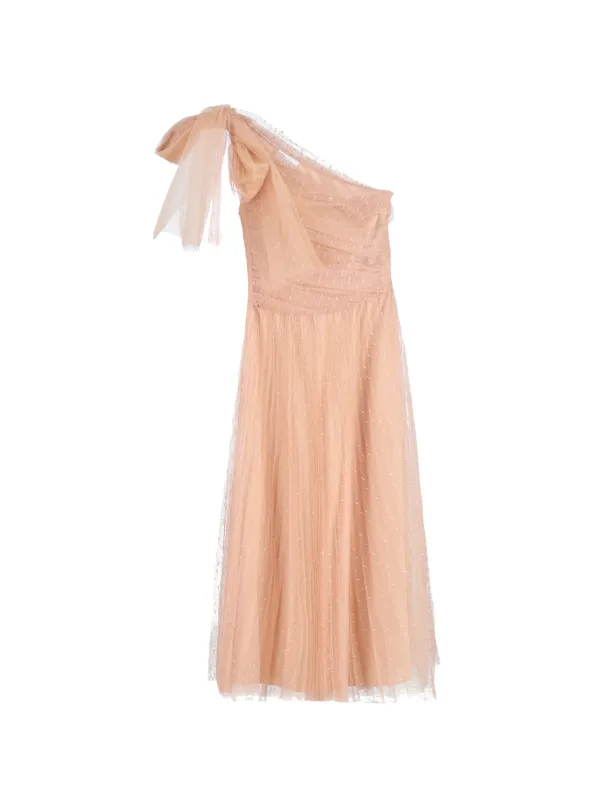 strapless open back dress Lace Trim Pleated Cape Sleeve Maxi Dress main image 1