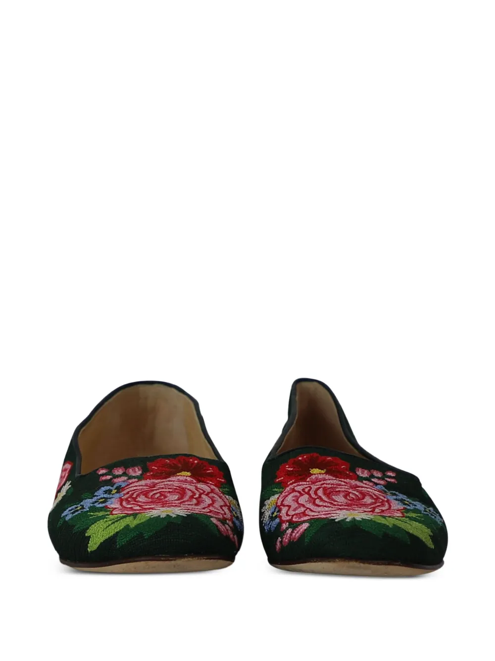  Charlotte Olympia Floral-embroidered Loafers - Green 