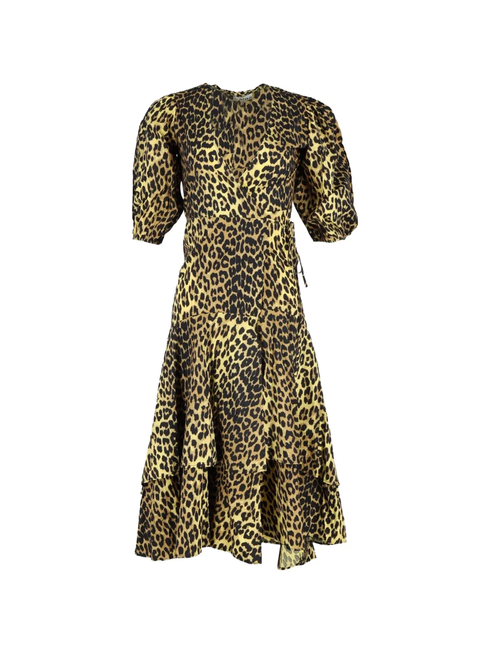 GANNI leopard-print wrap midi dress - Giallo