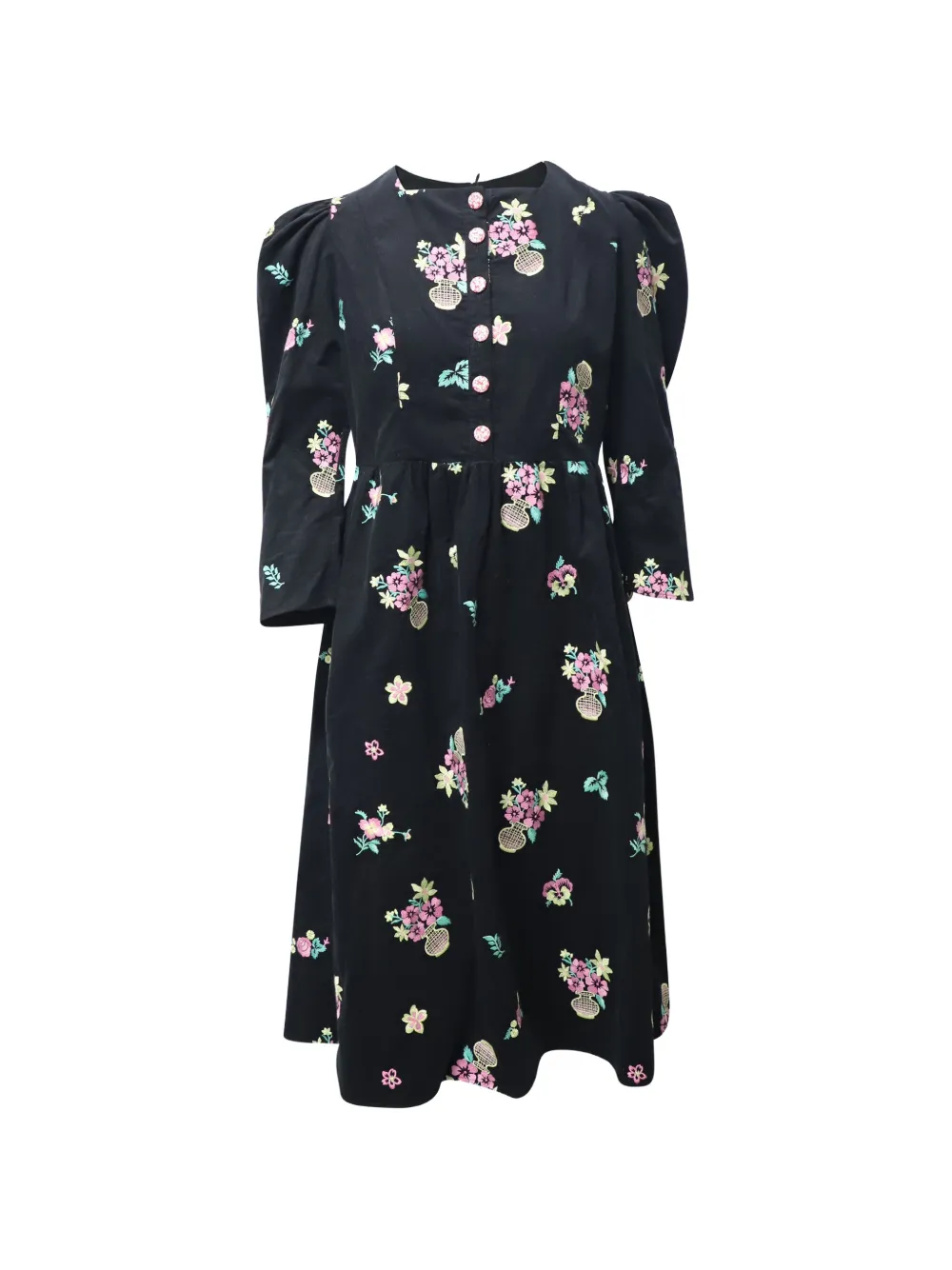 Batsheva puff-sleeve floral-print dress - Nero