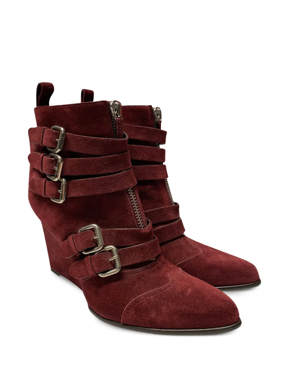  Tabitha Simmons Buckled Wedge Boots - Red 