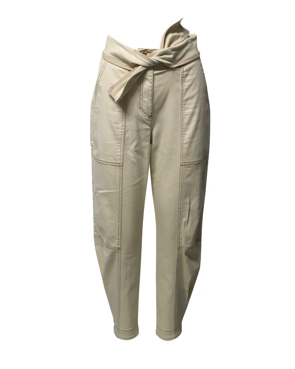 Belted Contrast-Stitch Trousers