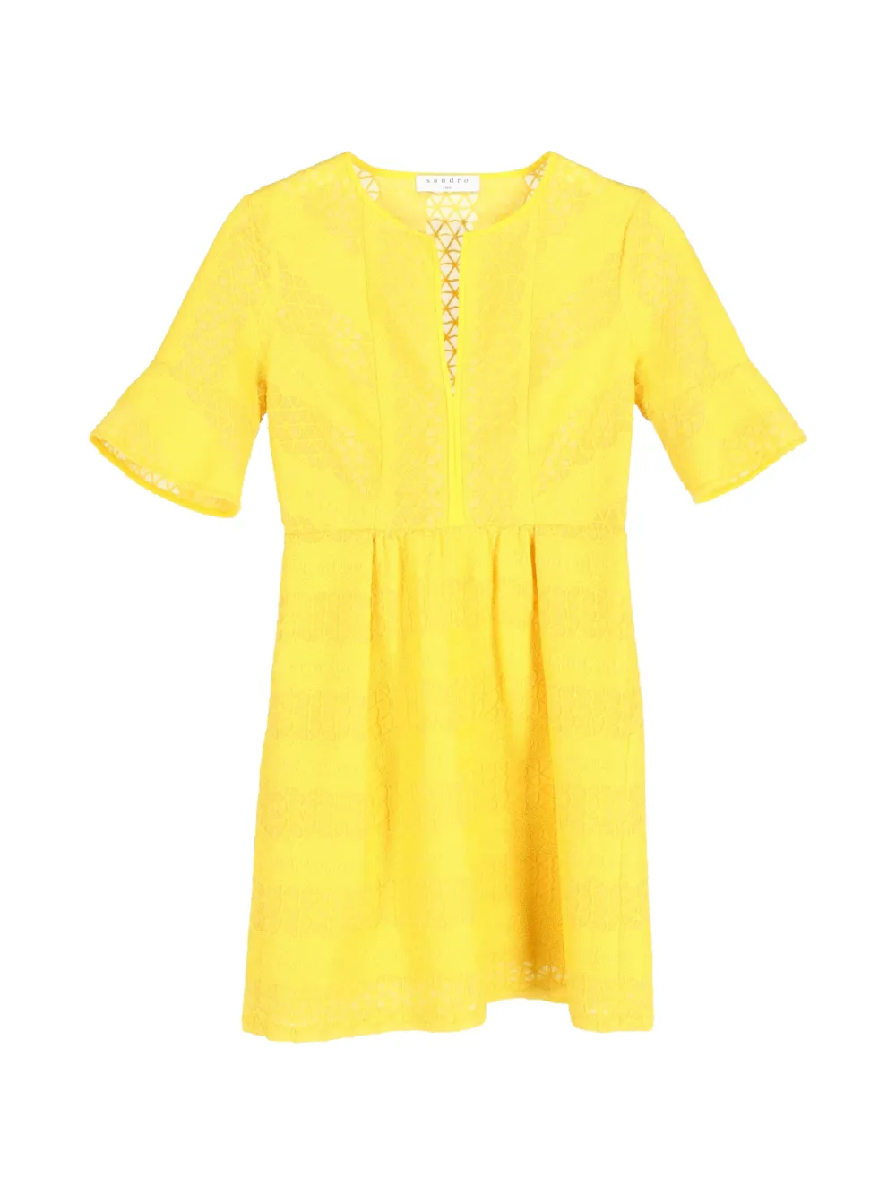 SANDRO crew-neck embroidered mini dress - Giallo