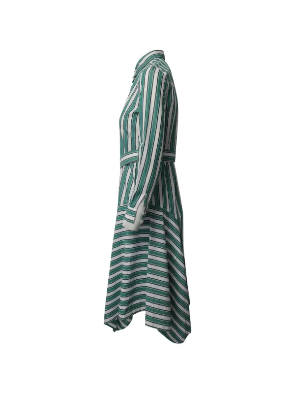 Claudie Pierlot Asymmetric Striped Shirt Dress | Green | FARFETCH AU