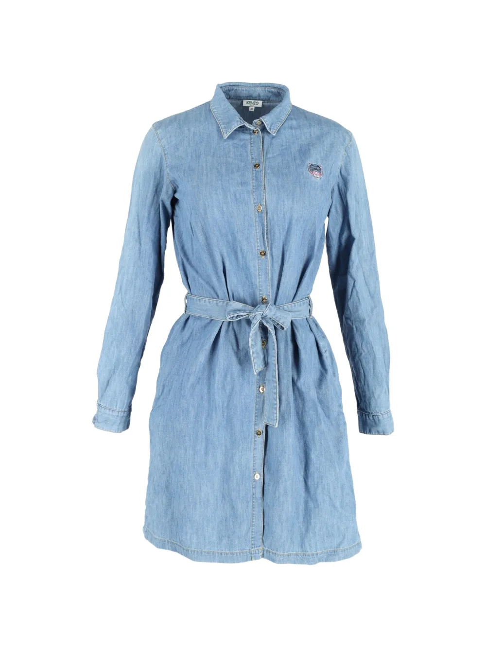 Kenzo Pre-Owned embroidered-logo belted dress - Blu