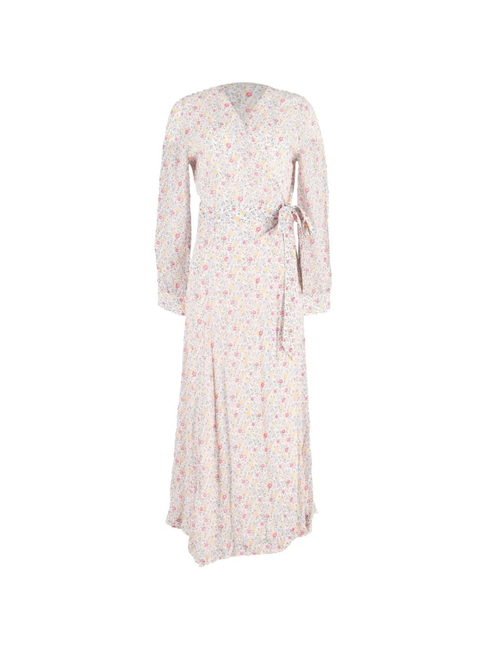 GANNI floral-print long-sleeve wrap dress - Toni neutri