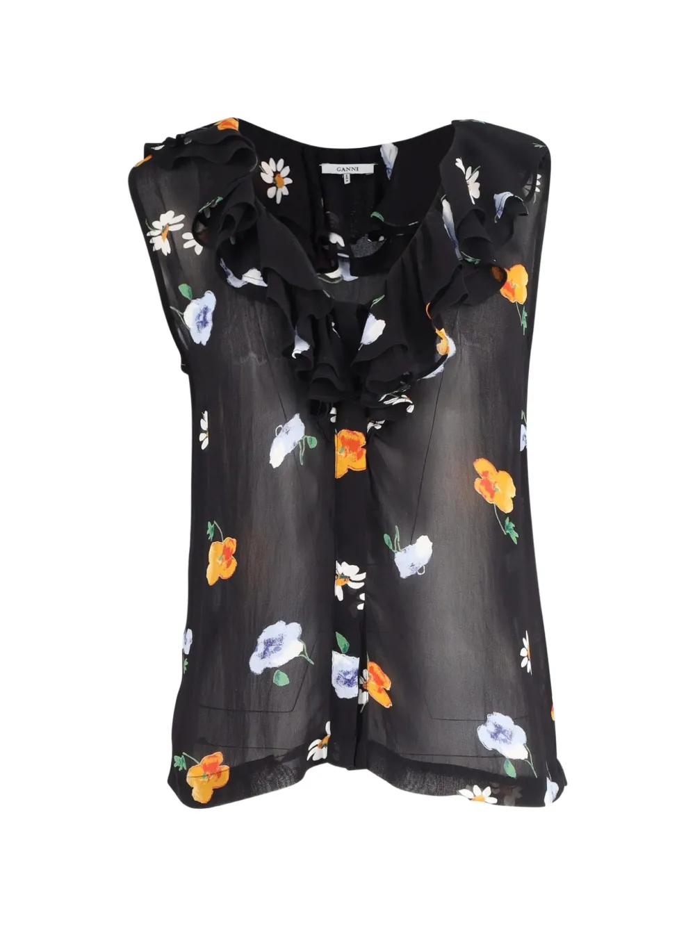 GANNI sleeveless ruffle blouse - Nero