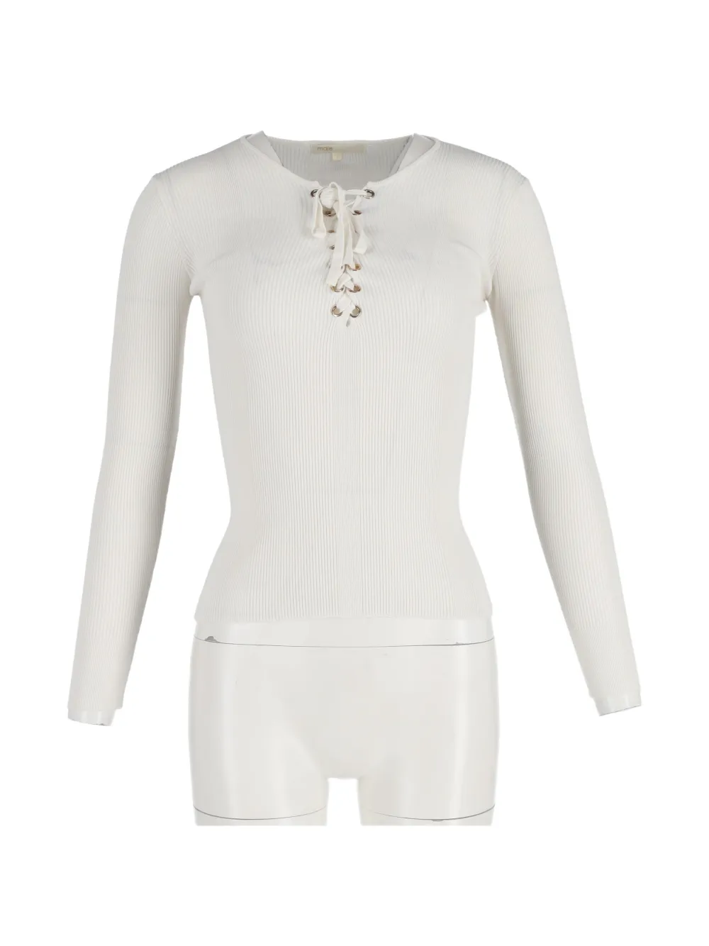 Pre-owned Maje Ribbed Lace-up T-shirt In White
