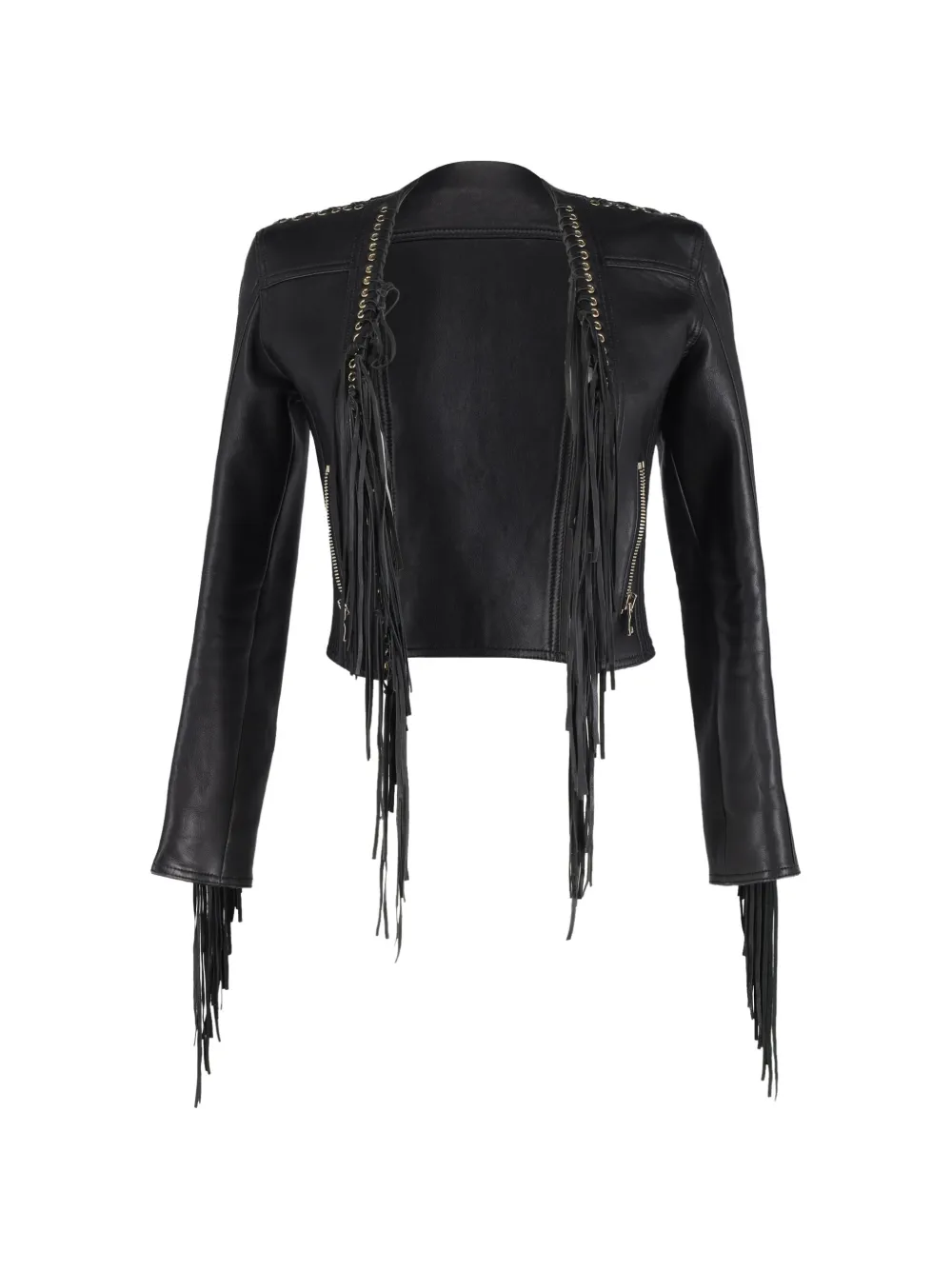 Balmain Pre-Owned fringe cropped leather jacket - Nero