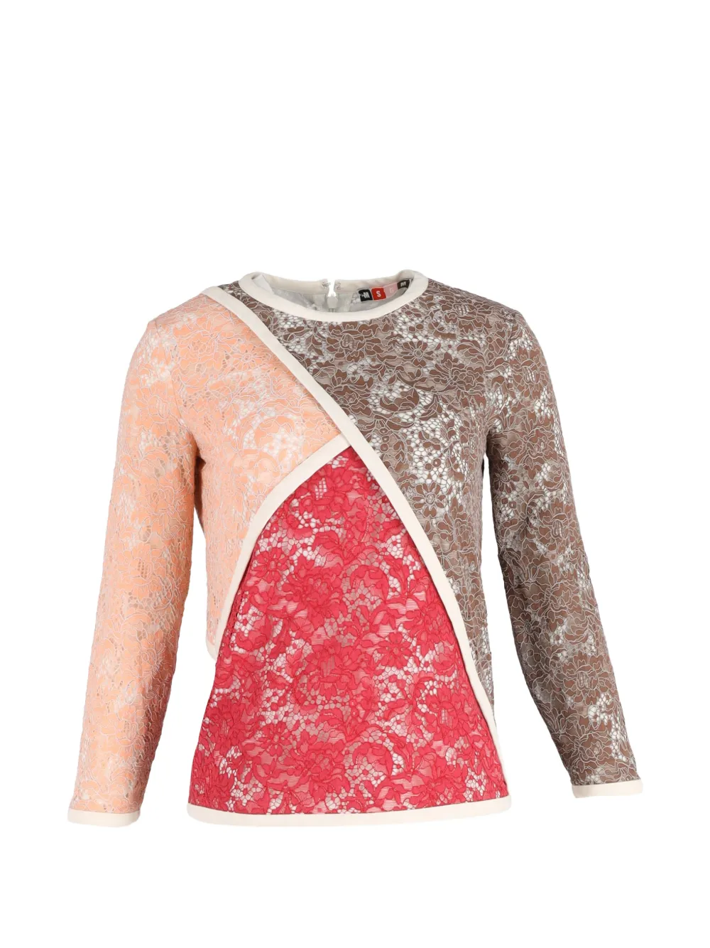 MSGM lace patchwork long-sleeve top - Marrone