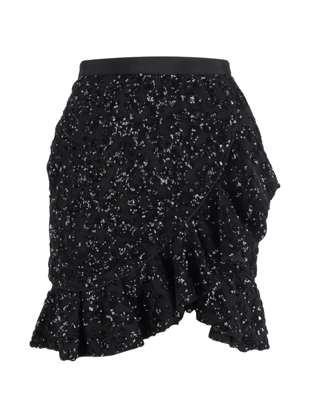 Self-Portrait sequin-embellished ruffled mini skirt - Nero