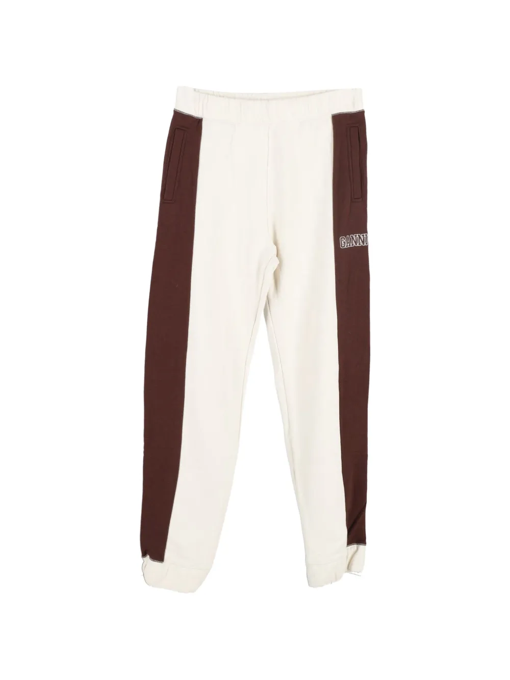 GANNI striped embroidery-logo track pants - Toni neutri