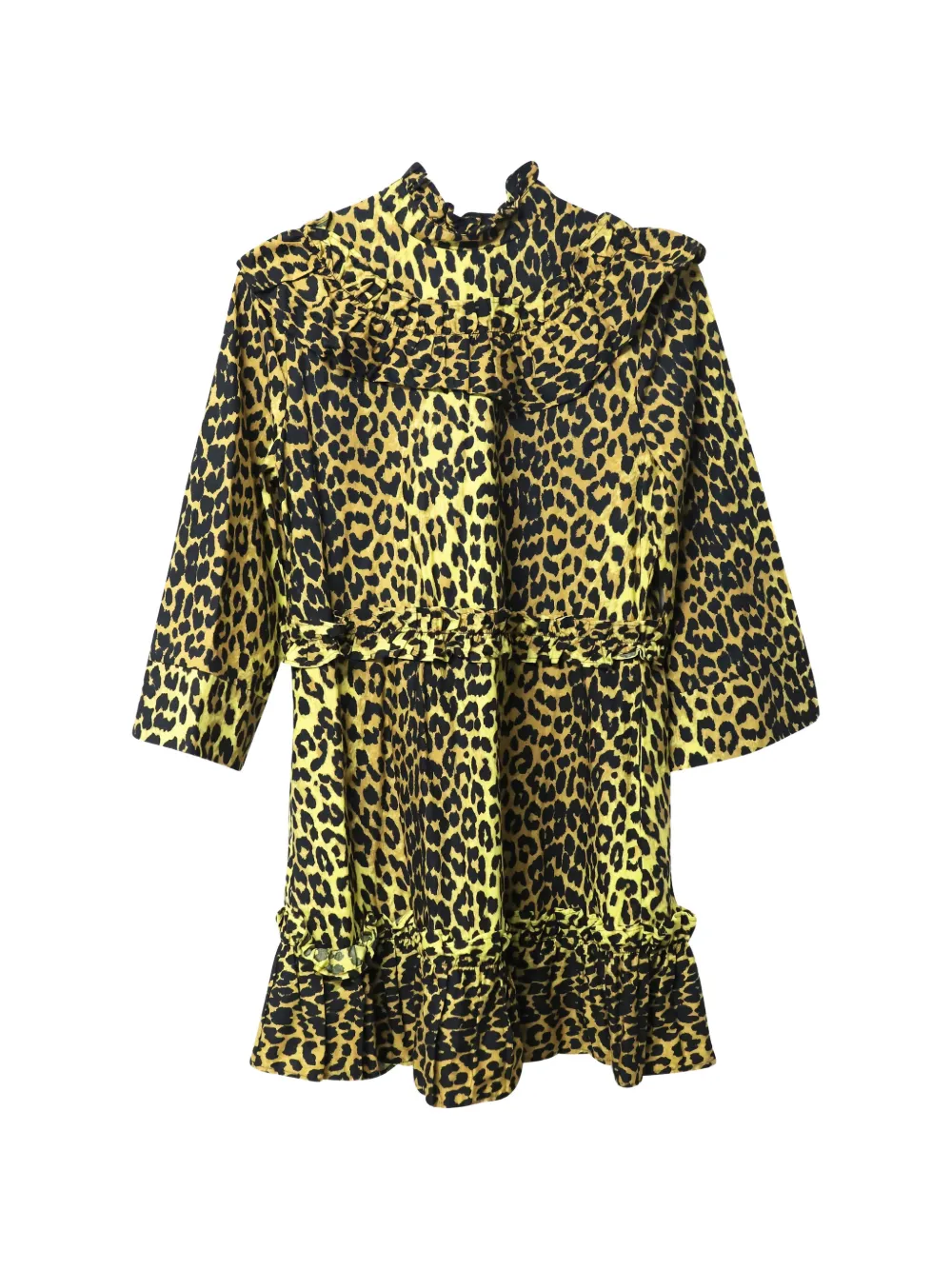 GANNI ruffled animal-print mini dress - Toni neutri