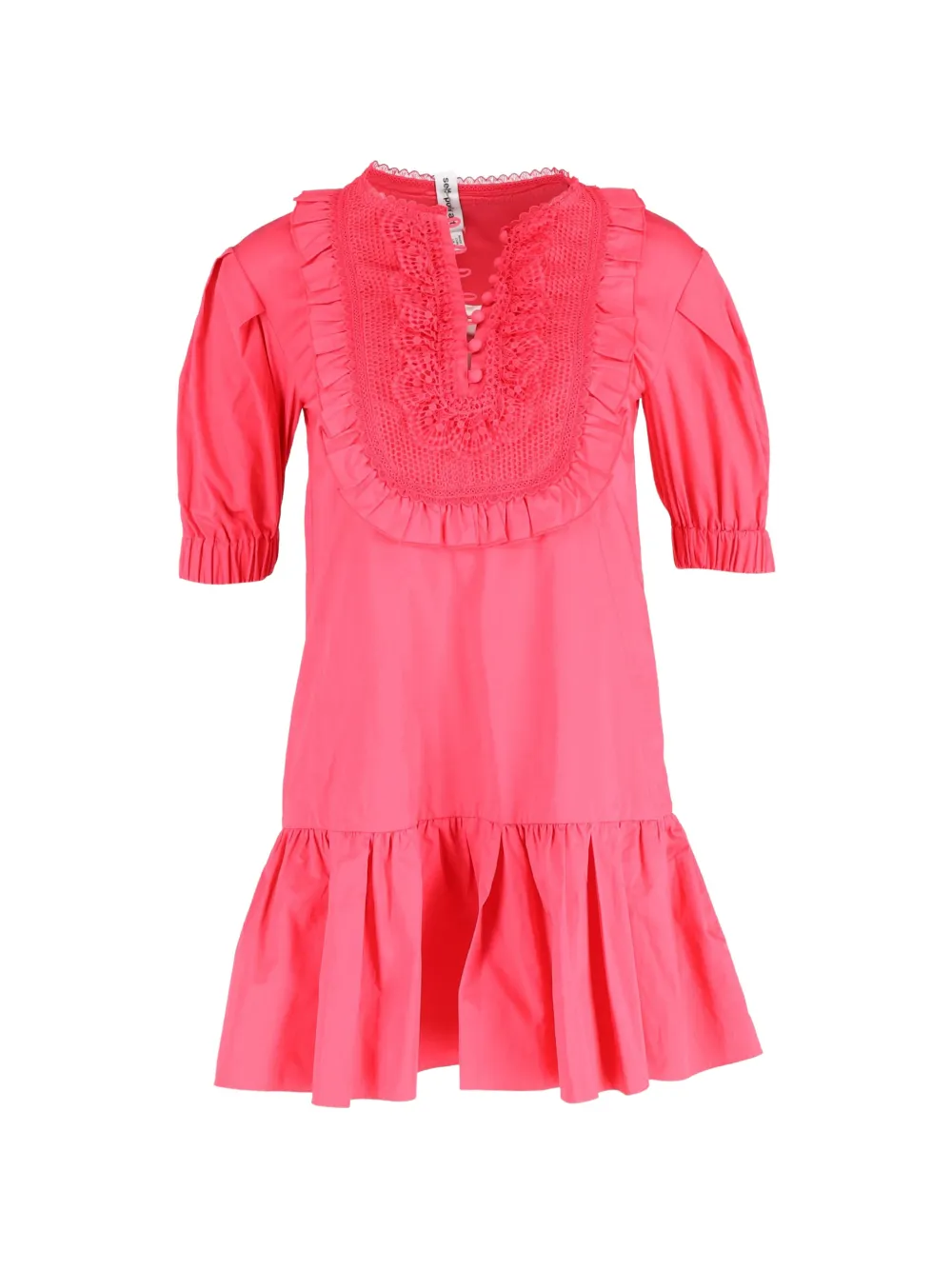 Self-Portrait lace-panelled ruffled dress - Pink