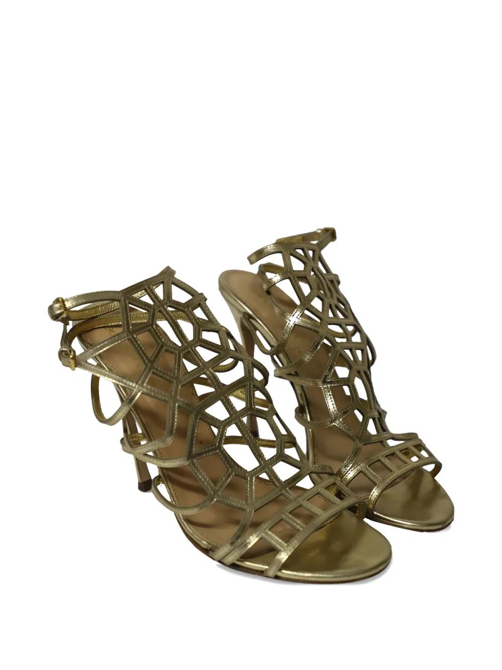 Sergio Rossi Vintage puzzle caged leather sandals - Oro