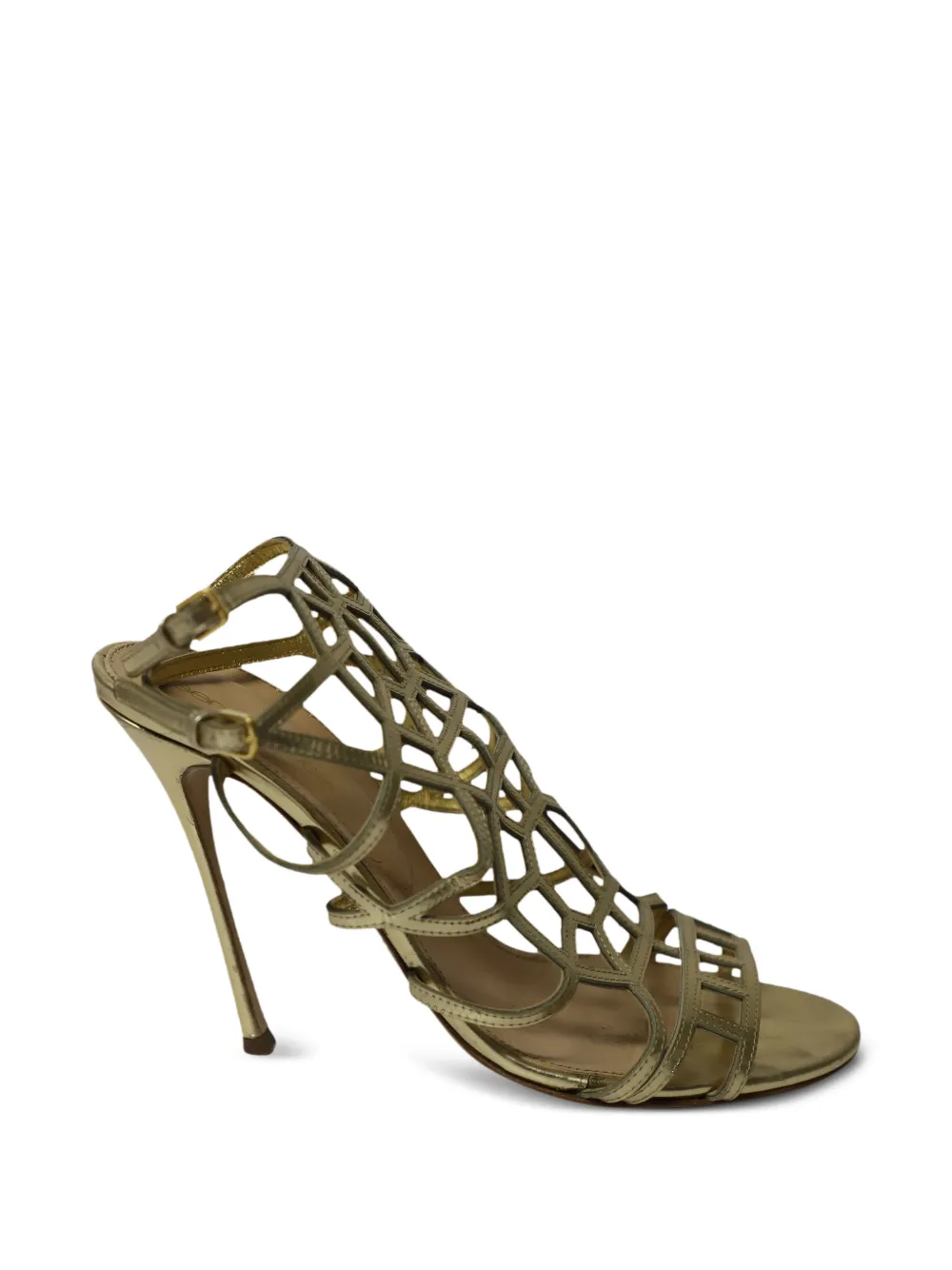 Sergio Rossi Vintage puzzle caged leather sandals - Gold
