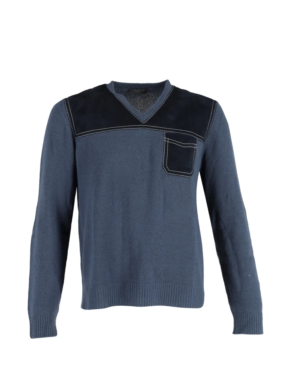 Prada Pre-Owned V-neck panelled sweater - Blu