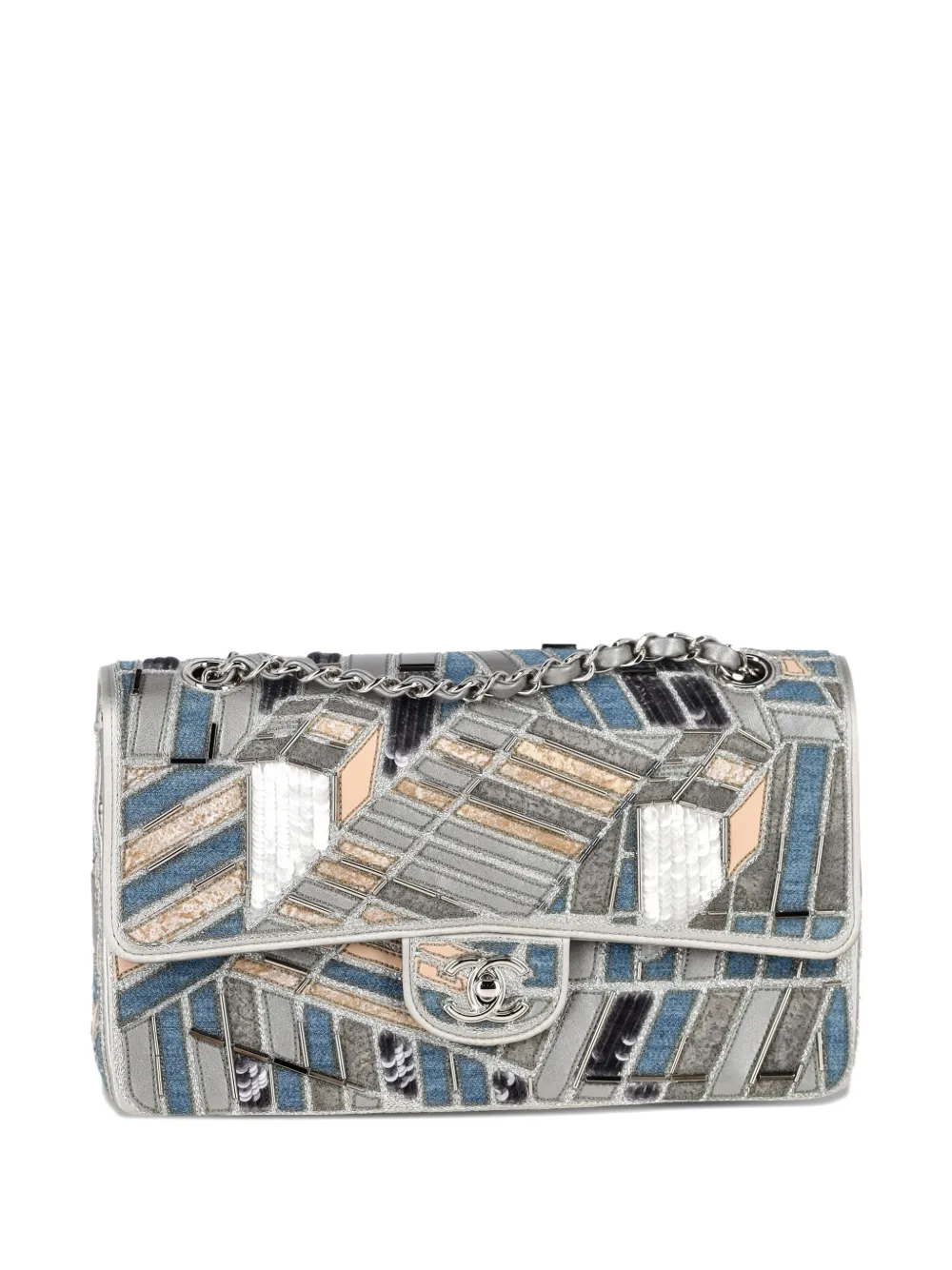 CHANEL Pre-Owned medium Double Flap patchwork shoulder bag - Argento