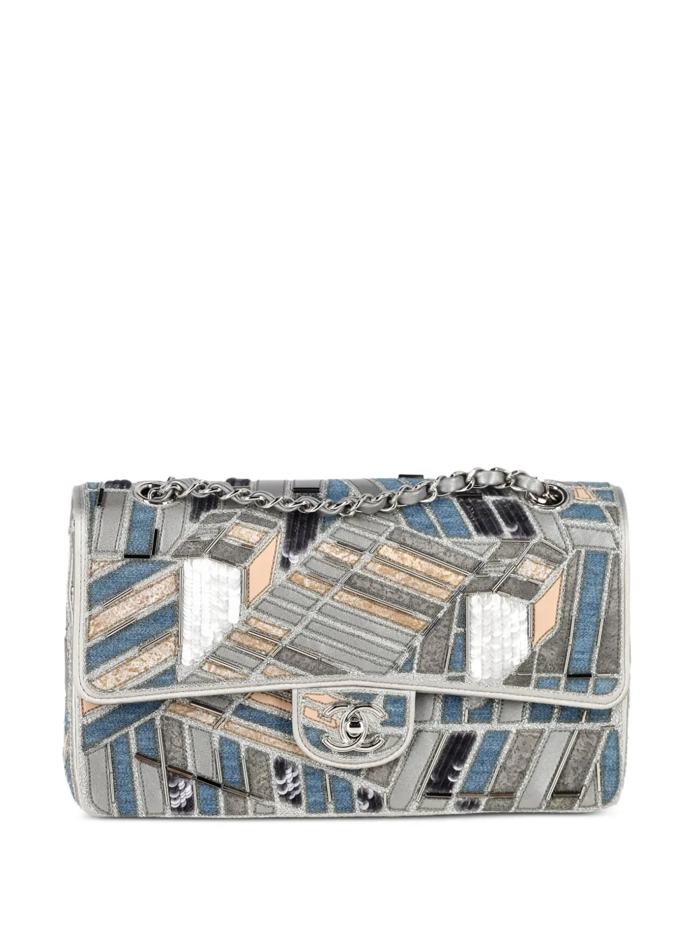 CHANEL Pre-Owned medium Double Flap patchwork shoulder bag - Argento