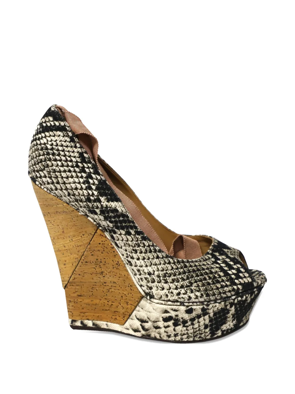 Lanvin Pre-Owned peep-toe ribbon wedge sandals - Nero