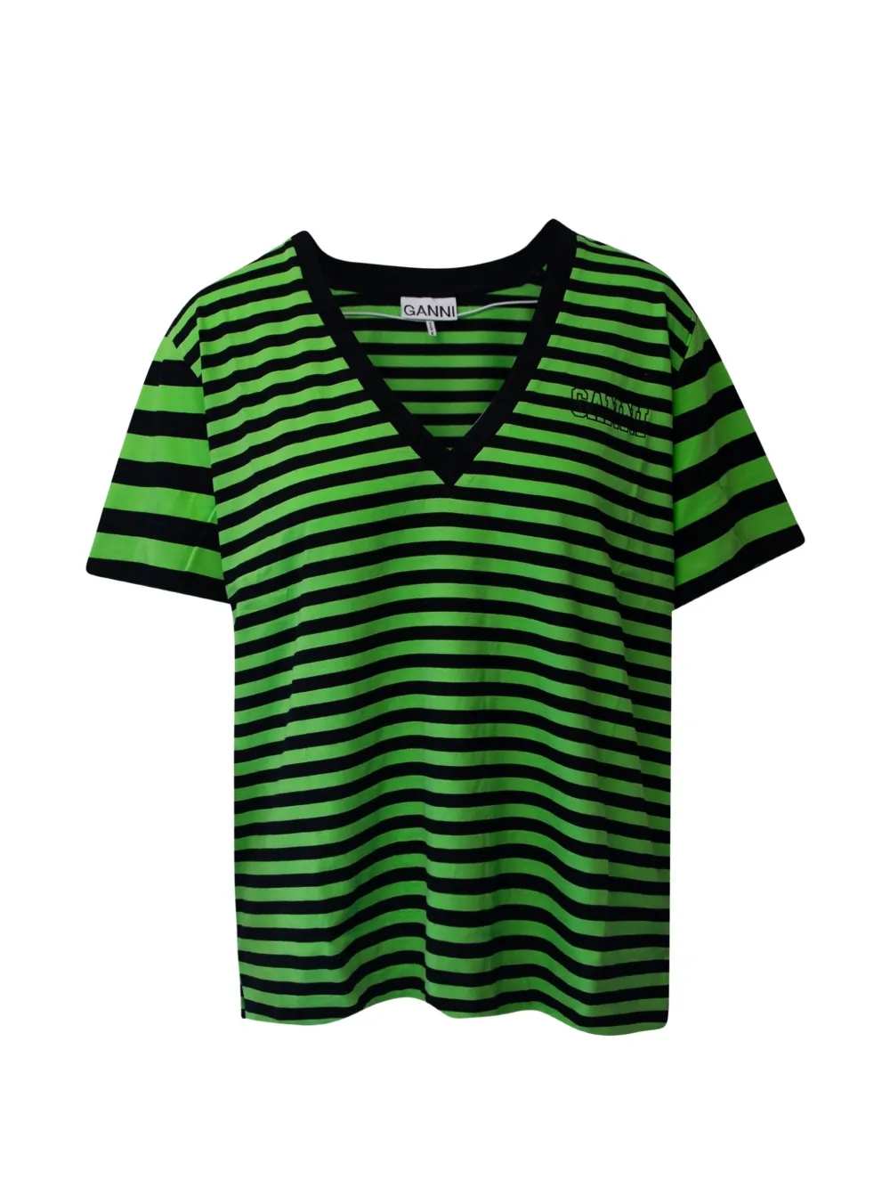 GANNI striped V-neck t-shirt - Verde