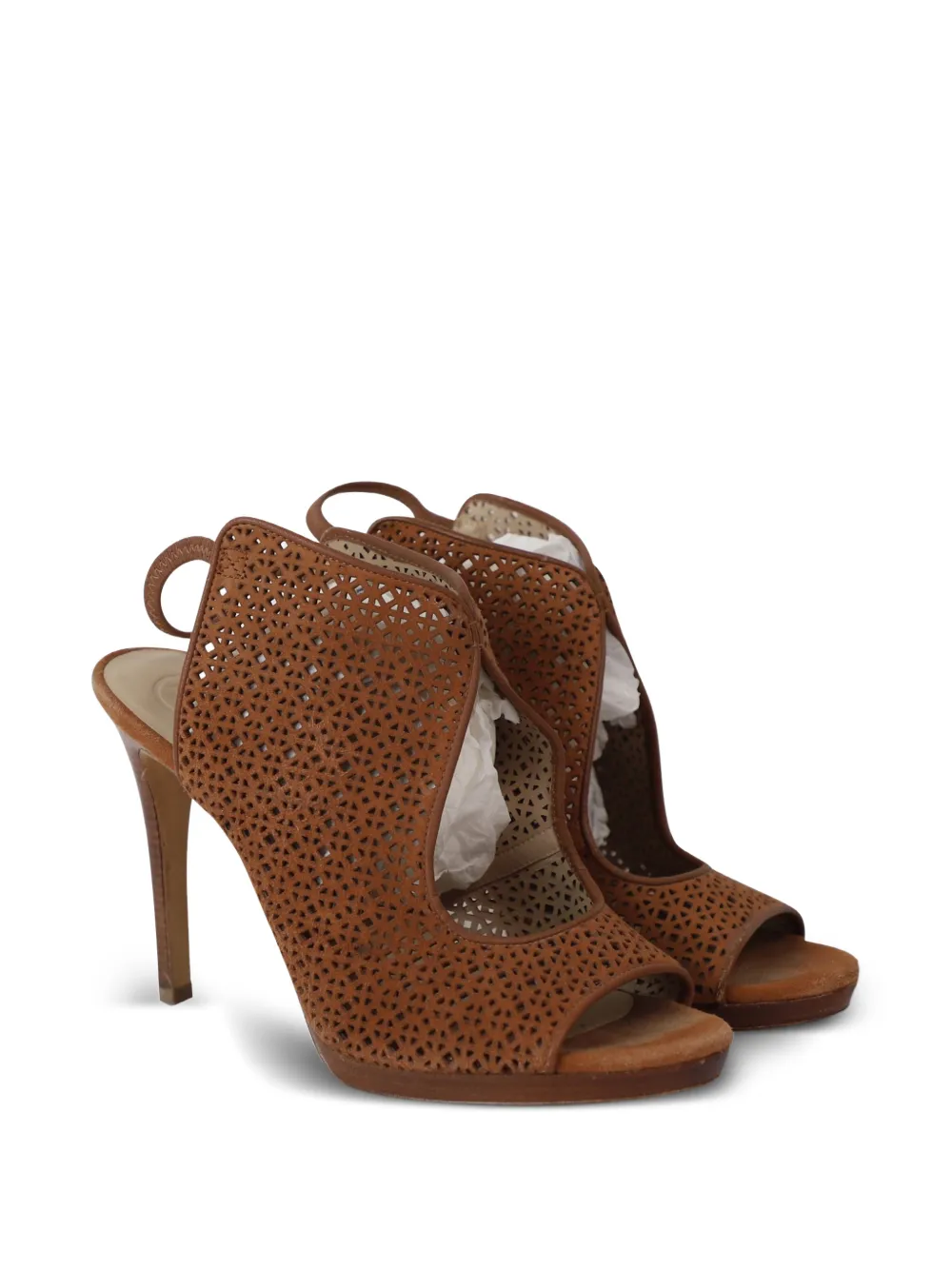  Tory Burch Laser-cut Peep-toe Sandals - Brown 