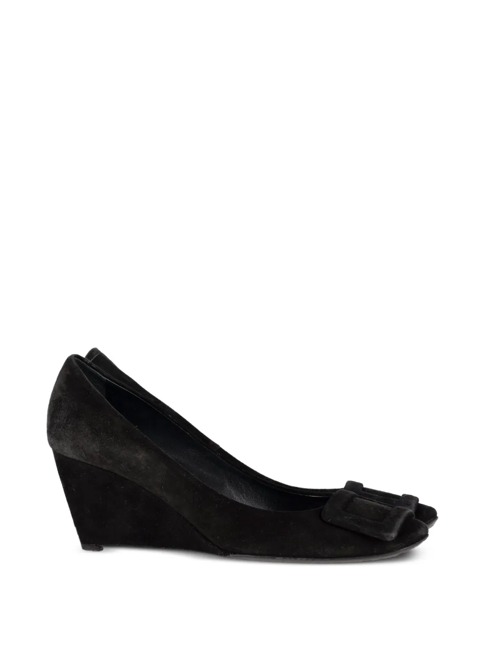 Roger Vivier Vintage buckle suede wedge pumps - Schwarz