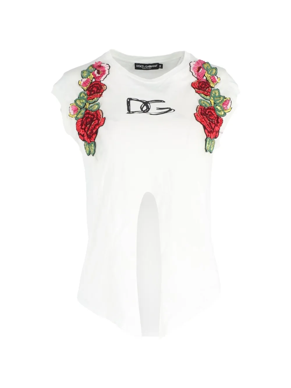 Dolce & Gabbana Pre-Owned floral-embellished T-shirt - Bianco