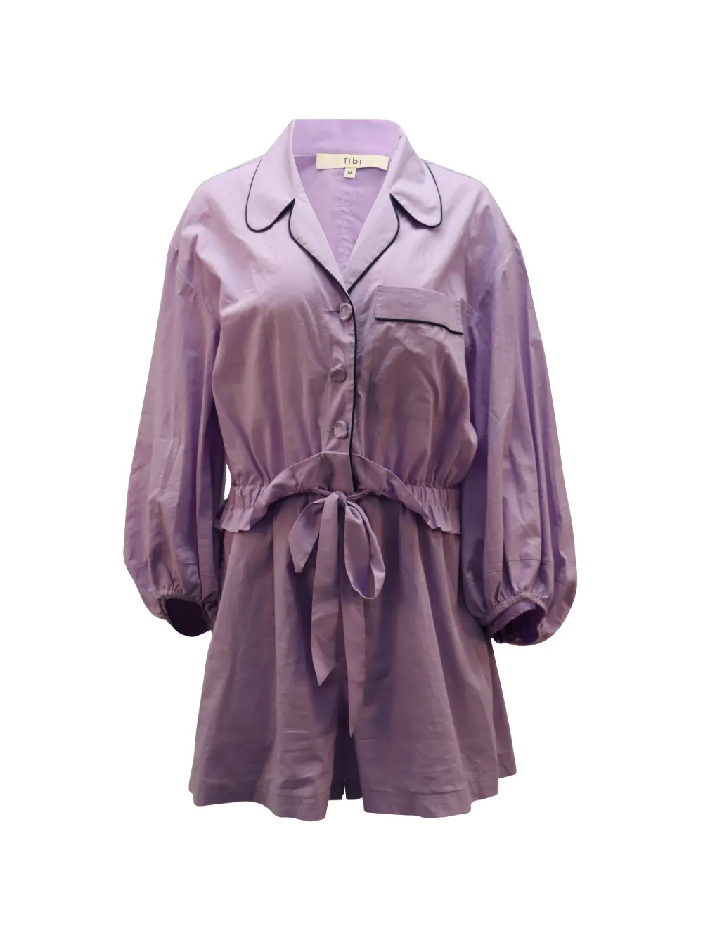 Tibi waist tie contrast piping romper - Viola